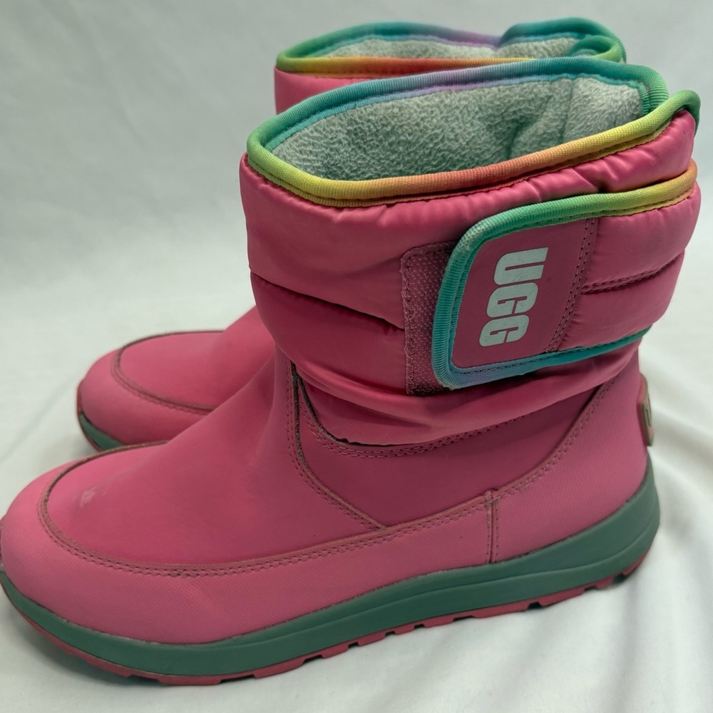 UGG Toty Weather Rainbow Waterproof Boots Pink Leather Nylon Sheepskin Insole - Picture 4 of 14